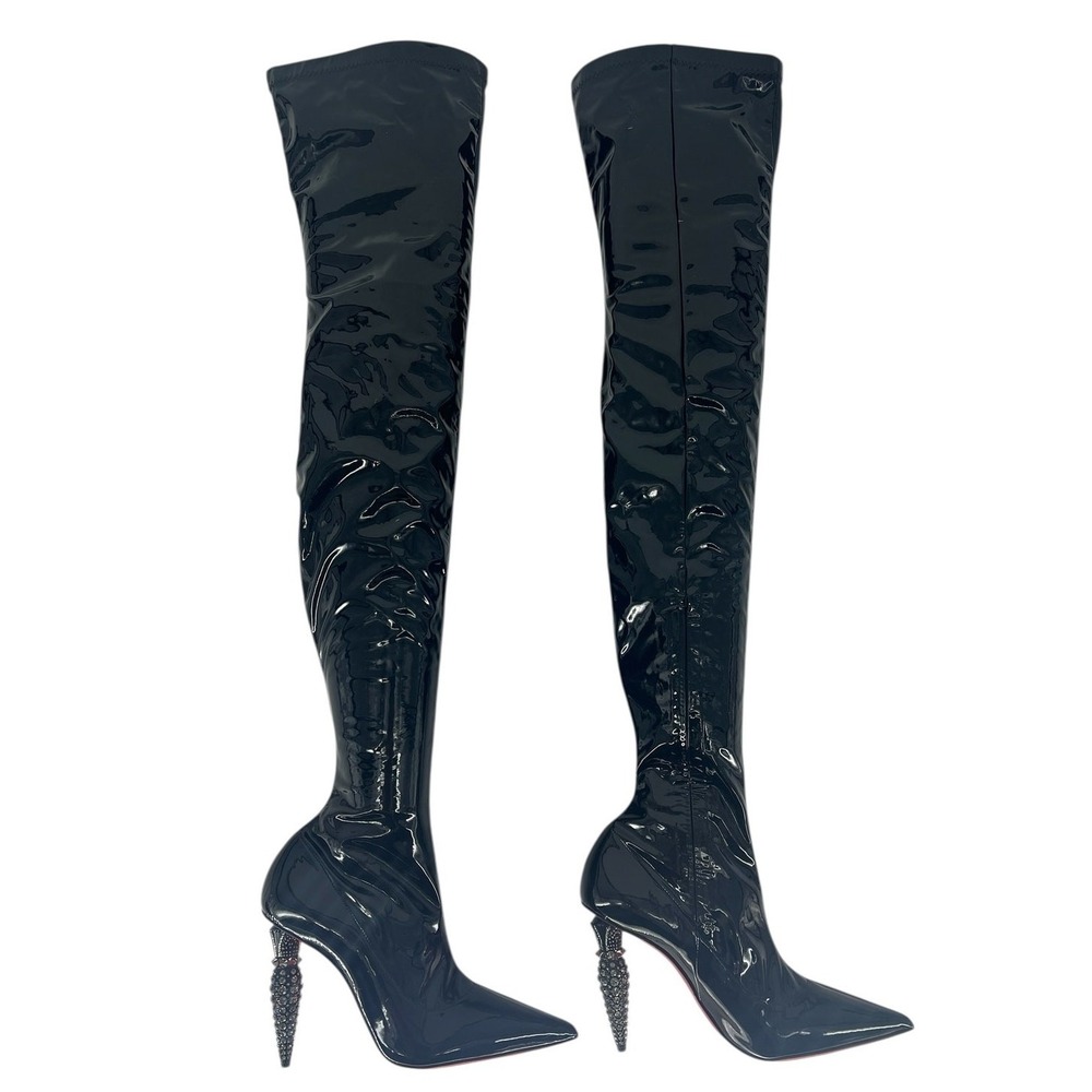 Christian Louboutin Limited Edition Black Lipstrass Patent Thigh Boots Size 37.5 - Picture 8 of 16